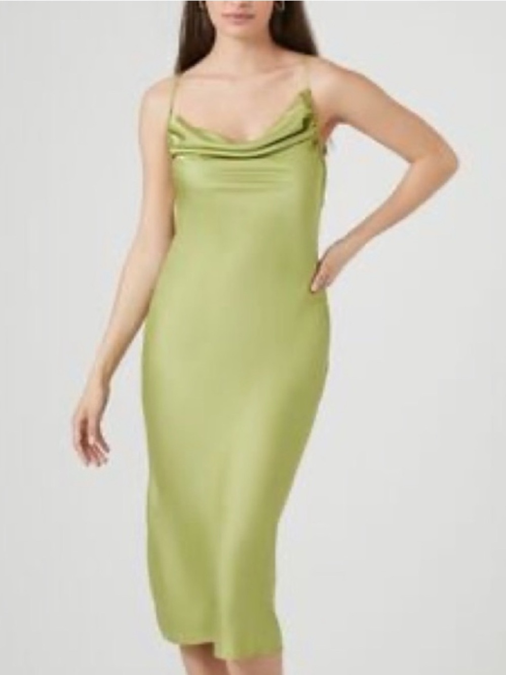 Forever 21 Olive Green Satin Cowl Midi Slip Dress